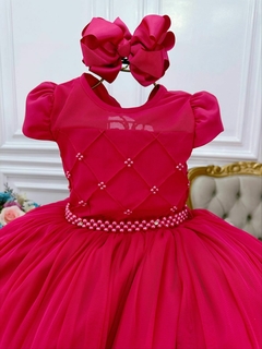 Vestido Infantil Longo Pink Busto com Pérolas - comprar online