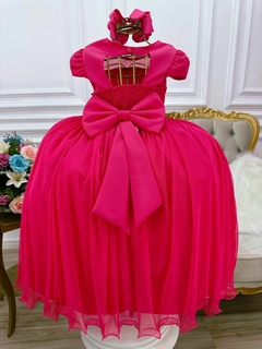 Vestido Infantil Longo Pink Busto com Pérolas na internet