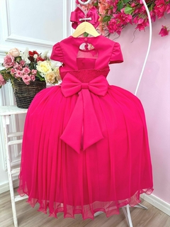 Vestido Infantil Longo Pink Busto com Pérolas - loja online