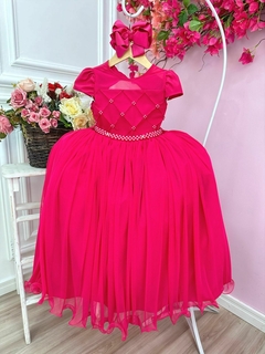 Vestido Infantil Longo Pink Busto com Pérolas - Gilerá Fashion