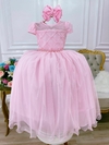 Vestido Infantil Longo Rosa Busto com Pérolas