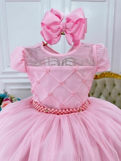 Vestido Infantil Longo Rosa Busto com Pérolas - comprar online