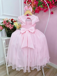 Vestido Infantil Longo Rosa Busto com Pérolas - loja online