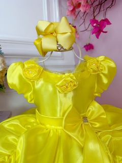 Vestido Infantil Bela e a Fera Com Aplique Flores Princesas - comprar online