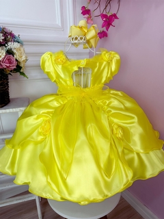 Vestido Infantil Bela e a Fera Com Aplique Flores Princesas na internet