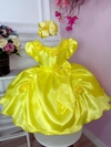 Vestido Infantil Bela e a Fera Com Aplique Flores Princesas