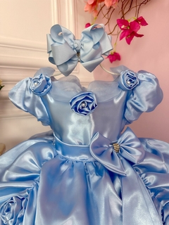 Vestido Infantil Princesa Cinderela / Frozen com Aplique de Flores - comprar online