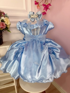 Vestido Infantil Princesa Cinderela / Frozen com Aplique de Flores na internet