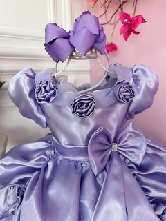 Vestido Infantil Sofia Rapunzel Lilás Aplique Flor Princesas - comprar online