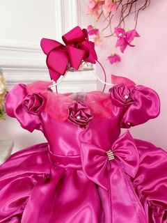 Vestido Infantil Aurora/ Barbie Pink Aplique Flor Princesas - comprar online