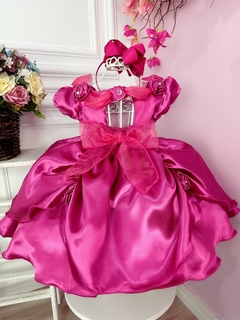 Vestido Infantil Aurora/ Barbie Pink Aplique Flor Princesas na internet