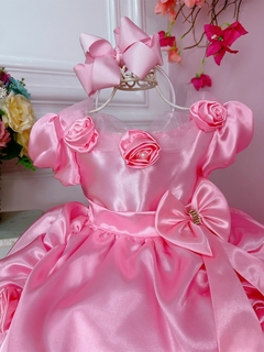 Vestido Infantil Princesa Aurora Com Aplique de Flores - comprar online