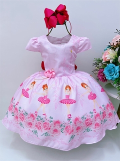 Vestido Infantil Rosa Saia Floral Bailarina