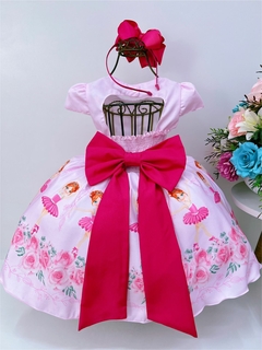 Vestido Infantil Rosa Saia Floral Bailarina na internet