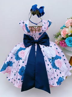 Vestido Infantil de Festa Rosa Claro e Poá Azul Luxo Florista na internet