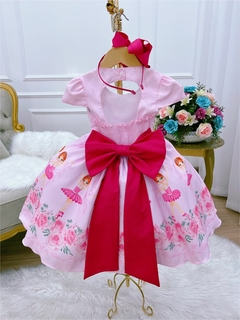 Vestido Infantil Rosa Saia Floral Bailarina - loja online