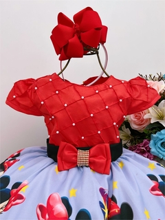 Vestido Infantil Festa Minnie Vermelho Florido Pérolas Luxo - comprar online