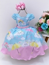 Vestido Infantil Azul Chuva de Amor Benção Nuvem Com Pérolas