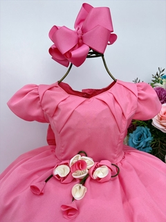 Vestido Infantil Goiaba com Aplique de Flores Princesas - comprar online