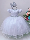 Vestido Infantil Branco com cinto de Strass Batizado Daminha