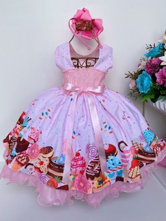 Vestido Infantil Doces Confeitaria Rosa Luxo Princesas na internet