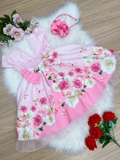 Vestido Infantil Rosa Jardim das Borboletas com Pérolas - loja online