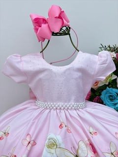 Vestido Infantil Rosa Jardim das Borboletas com Pérolas - comprar online