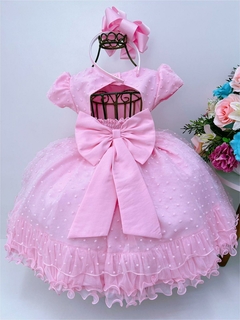 Vestido Infantil Rosa Batizado Princesas Babados e Strass na internet