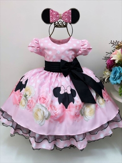 Vestido Infantil de Festa Fantasia Minnie Rosa Floral