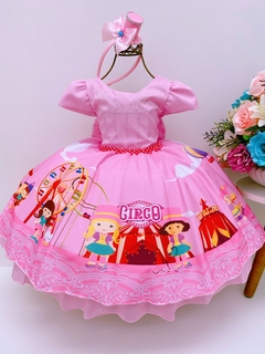 Vestido Infantil Festa Circo Rosa Cinto Pérolas Strass Luxo