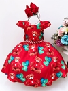 Vestido Infantil Festa Vermelho Ursinho e Corações Festas Luxo