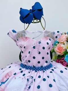 Vestido Infantil de Festa Rosa Claro e Poá Azul Luxo Florista - comprar online