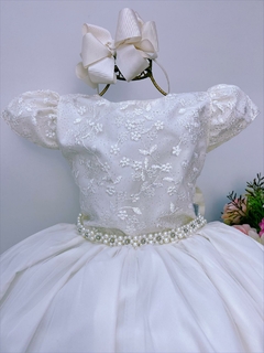 Vestido Infantil Longo Marfim Renda Damas Honra Casamento Pérola - comprar online