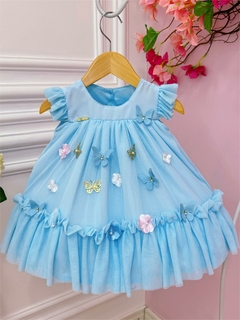 Vestido Infantil Bebê Azul Jardim Encantado Luxo