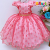 Vestido Infantil Rosê Bolinhas Cinto Strass com Pérolas