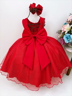 Vestido Infantil Vermelho Busto Com Strass Saia Glitter na internet