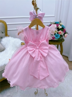 Imagem do Vestido Infantil Rosa Busto e Saia com Aplique de Flores