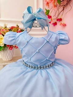 Vestido Infantil Azul Cinto e Busto de Pérolas Luxo - comprar online