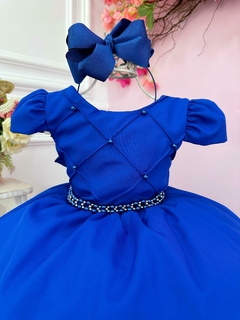 Vestido Infantil Azul Royal Cinto de Pérolas Casamento Luxo - comprar online