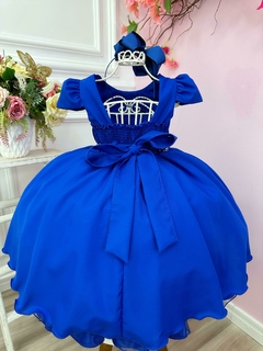 Vestido Infantil Azul Royal Cinto de Pérolas Casamento Luxo na internet