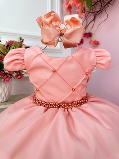 Vestido Infantil Goiaba Cinto de Pérolas Casamento Luxo - comprar online