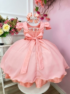 Vestido Infantil Goiaba Cinto de Pérolas Casamento Luxo na internet