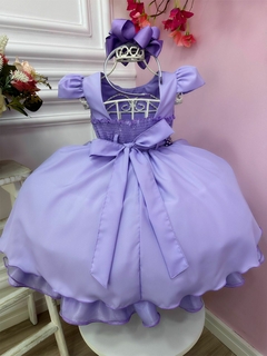 Vestido Infantil Lilás Com Cinto de Pérolas Casamento Luxo na internet