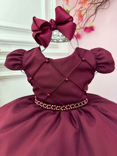 Vestido Infantil Marsala Cinto de Pérolas Casamento Luxo - comprar online