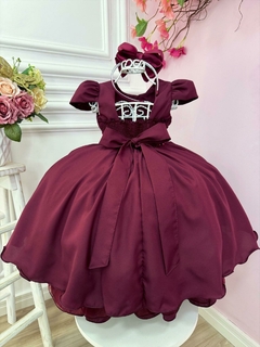 Vestido Infantil Marsala Cinto de Pérolas Casamento Luxo na internet