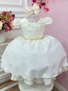 Vestido Infantil Off White Cinto de Pérolas Casamento Luxo