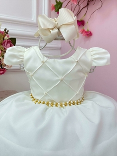 Vestido Infantil Off White Cinto de Pérolas Casamento Luxo - comprar online