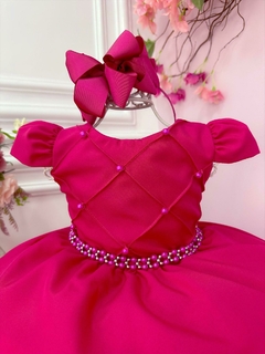 Vestido Infantil Pink Com Cinto de Pérolas Casamento Luxo - comprar online