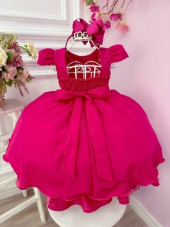 Vestido Infantil Pink Com Cinto de Pérolas Casamento Luxo na internet