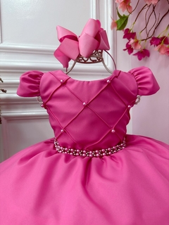 Vestido Infantil Rosa Chiclete Cinto Pérolas Casamento Luxo - comprar online